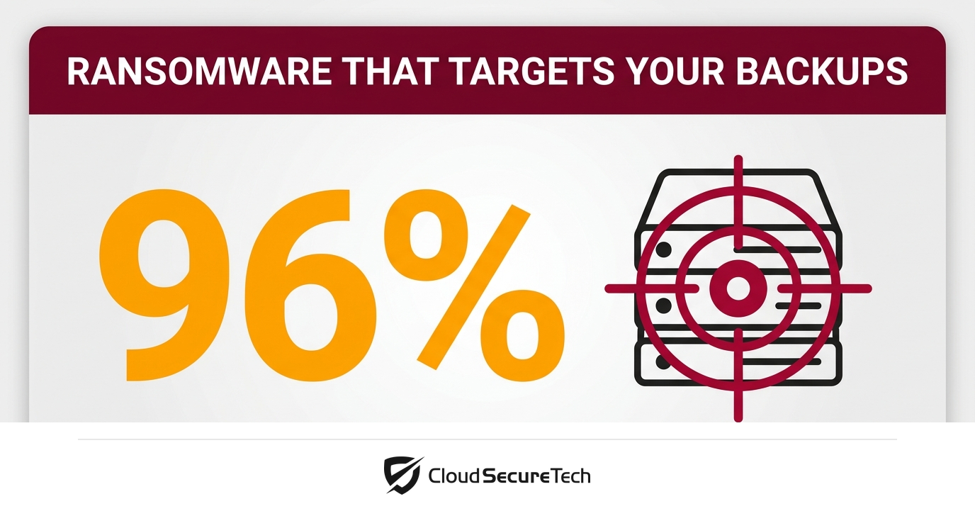Infographic: ransomware attempts to compromise backups in roughly 96 percent of attacks